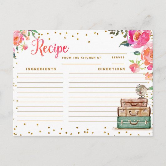 旅行テーマのブライダルシャワーレシピカード ポストカード (正面)