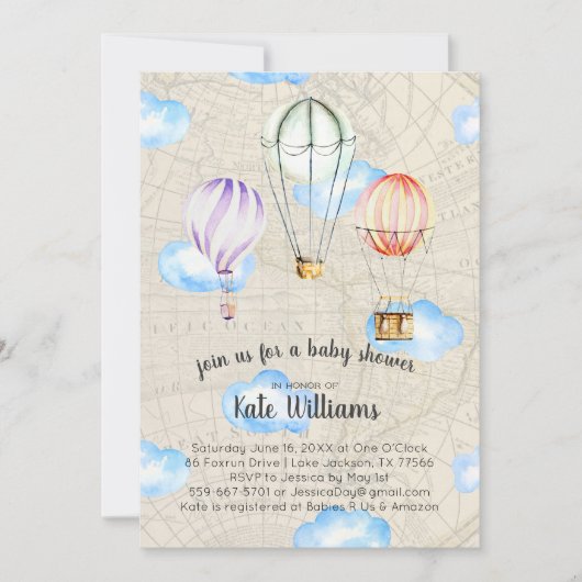 旅行テーマのベビーシャワーの招待状 招待状 (正面)