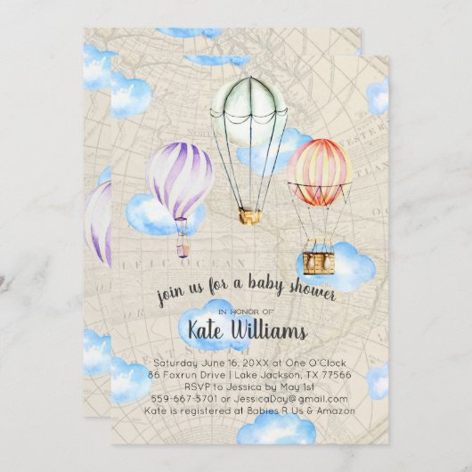 旅行テーマのベビーシャワーの招待状 招待状 (正面/裏面)