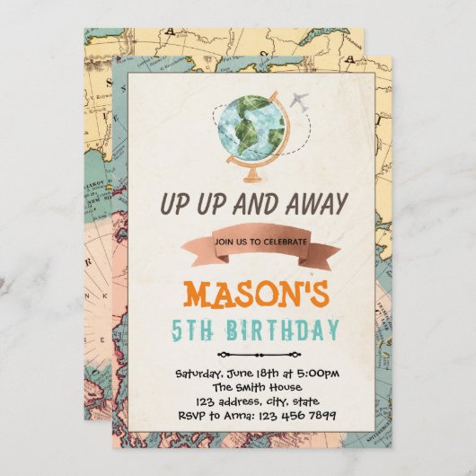 旅行テーマの誕生日の招待 招待状 (正面/裏面)