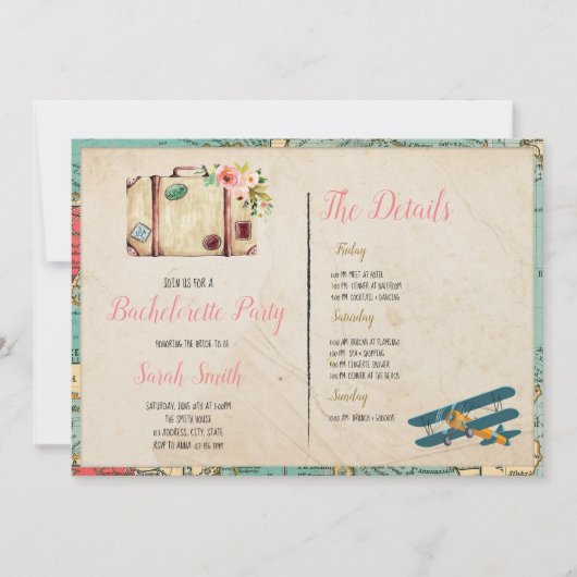 旅行テーマバチェロレッテと旅程パーティー 招待状 (正面)