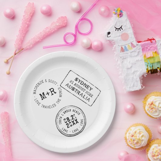 旅行テーマパスポートスタンプカスタムウェディング ペーパープレート (パーティー)
