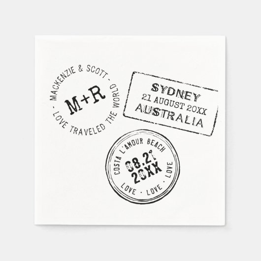 旅行テーマパーソナライズされたパスポート結婚スタンプ スタンダードカクテルナプキン (正面)