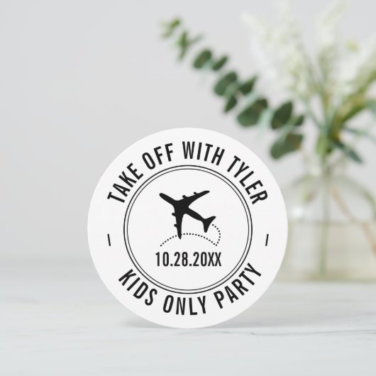 旅行テーマパーティパーソナライズされたー飛行機の標識 招待状 (スタンド正面)