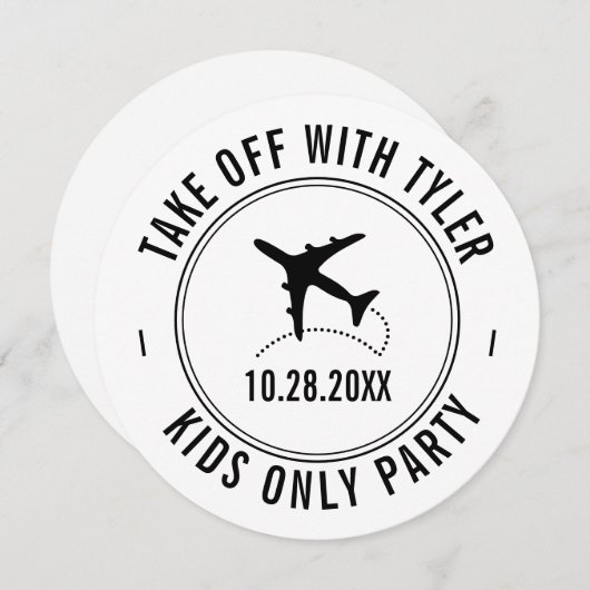 旅行テーマパーティパーソナライズされたー飛行機の標識 招待状 (正面/裏面)
