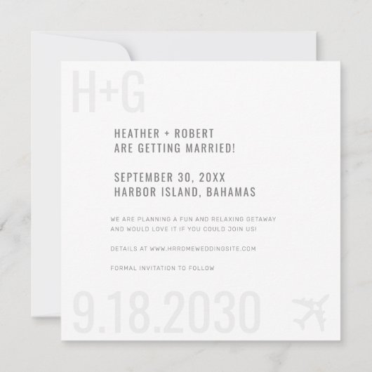 旅行テーマビーチ目的地ウェディングフォト セーブザデート (裏面)