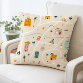 旅行テーマピロー、市内地図パターン クッション