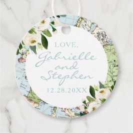 旅行テーマフローラブルーグリーンとホワイトマップ フェイバータグ