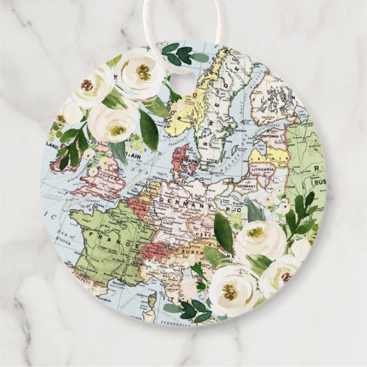 旅行テーマフローラブルーグリーンとホワイトマップ フェイバータグ (裏面)