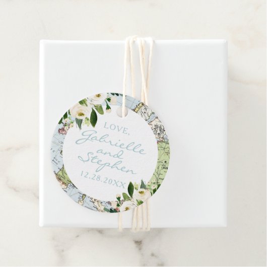 旅行テーマフローラブルーグリーンとホワイトマップ フェイバータグ (インサイチュ)