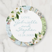 旅行テーマフローラブルーグリーンとホワイトマップ フェイバータグ (正面)