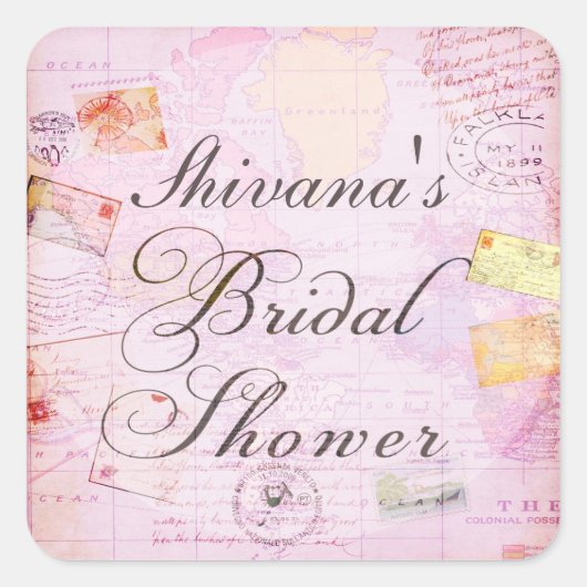 旅行テーマブライダルシャワーシール スクエアシール (正面)