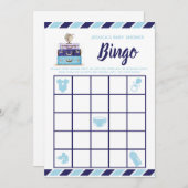 旅行テーマブルーベビーシャワービンゴゲーム 招待状 (正面/裏面)