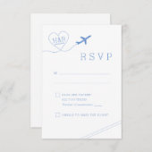 旅行テーマブルー飛行機ハートミニマリスト 出欠カード (正面/裏面)