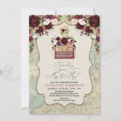 旅行テーマヴィンテージマップアドベンチャーブライダルシャワー 招待状 (正面)