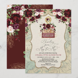 旅行テーマヴィンテージマップアドベンチャーブライダルシャワー 招待状