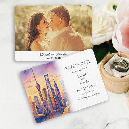 旅行テーマ上海、中国日付カードを保存 セーブザデート