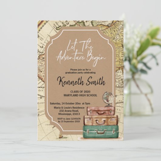 旅行テーマ卒業パーティー招待状 招待状 (スタンド正面)