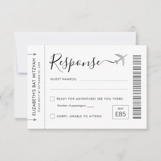 旅行テーマ搭乗パスチケットパーティーRSVP 出欠カード (正面)