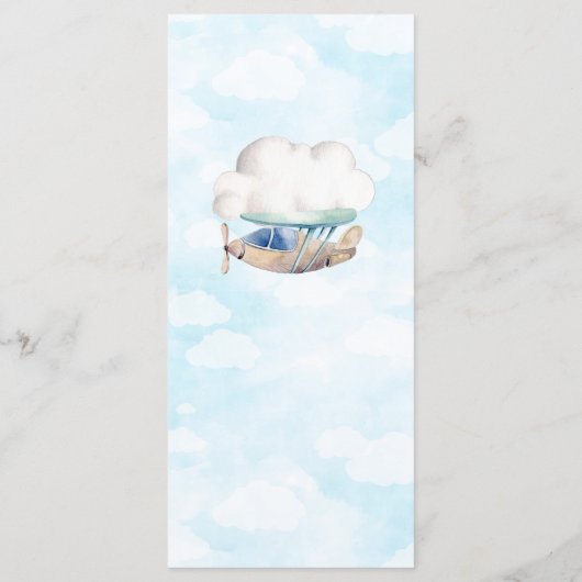 旅行テーマ玩具飛行機男の赤ちゃんシャワーパーティー メニュー (裏面)