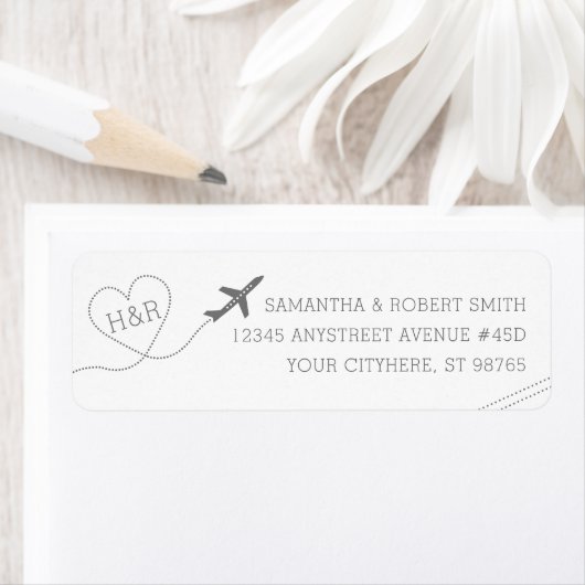 旅行テーマ結婚のレトロ差出人住所 ラベル (インサイチュ)