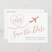 旅行テーマ銅の目的地の日付を保存 案内ポストカード (正面/裏面)