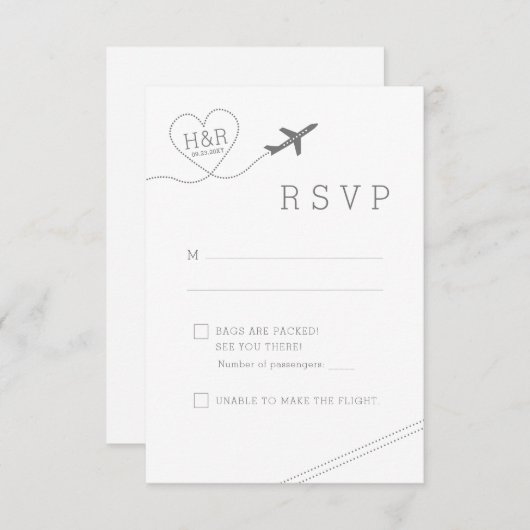 旅行テーマ飛行機ハートレトロミニマリスト 出欠カード (正面/裏面)