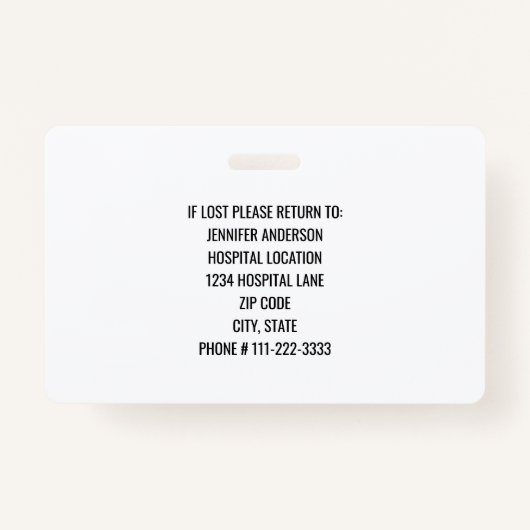 旅行ナースの写真ID病院のロゴ バッジ (裏面)