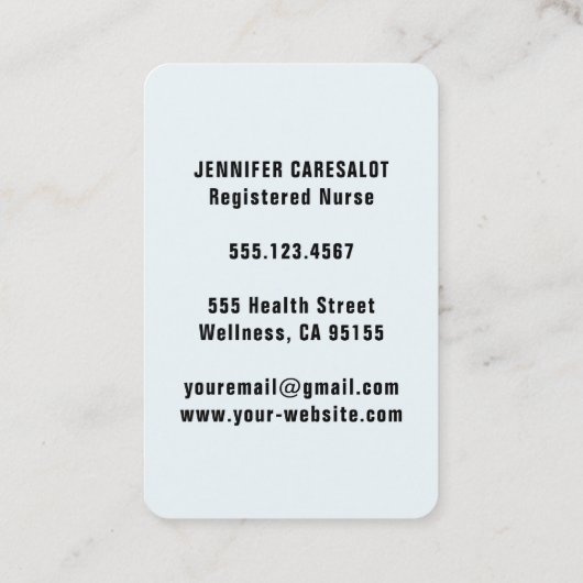 旅行ナースRN、LVN、LPN、介護者の名刺 名刺 (裏面)