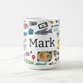 旅行ハートロンドンパリ飛行機トリップトラベラー コーヒーマグカップ