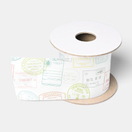 旅行パスポートスタンプパステルパターン サテンリボン