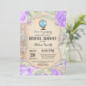 旅行パープルフローラブライダルシャワー招待 招待状 (スタンド正面)