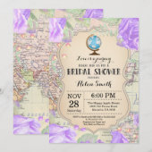 旅行パープルフローラブライダルシャワー招待 招待状 (正面/裏面)