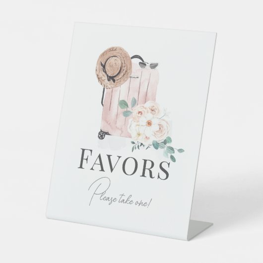 旅行ピンクスーツケースブライダルシャワーの好意 台座サイン (正面)