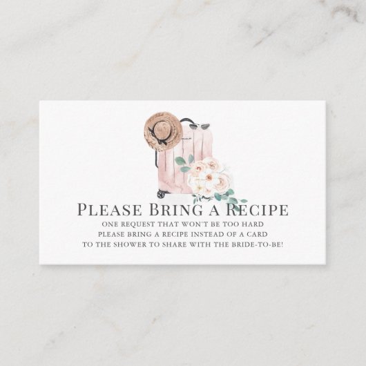 旅行ピンクスーツケースブライダルシャワーレシピ要求 エンクロージャーカード (正面)