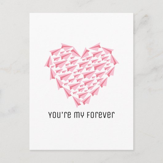 旅行ピンク紙飛行機ハートあなたは私の永遠 シーズンポストカード (正面)