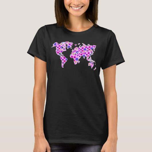 旅行フローラ世界地図かわいい旅行アドベンチャー Tシャツ (正面)