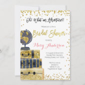 旅行ブライダルシャワーの招待状の金ゴールドのグリッター 招待状 (正面)