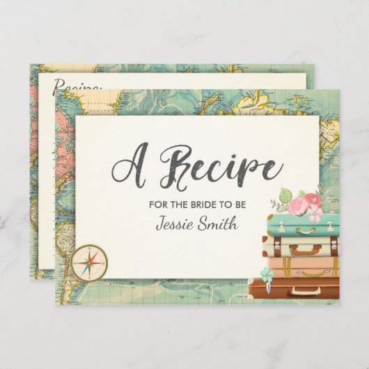 旅行ブライダルシャワーレシピ恋しく思カードへミセス ポストカード (正面/裏面)