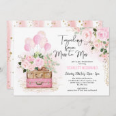 旅行ブライダルシャワーヴィンテージスーツケースピンクフローラ 招待状 (正面/裏面)