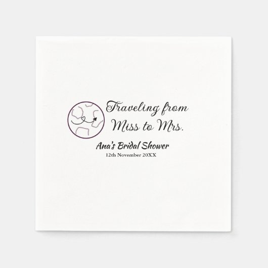 旅行ブライダルシャワー名恋しく思の追加日付Mrs. sim スタンダードカクテルナプキン (正面)