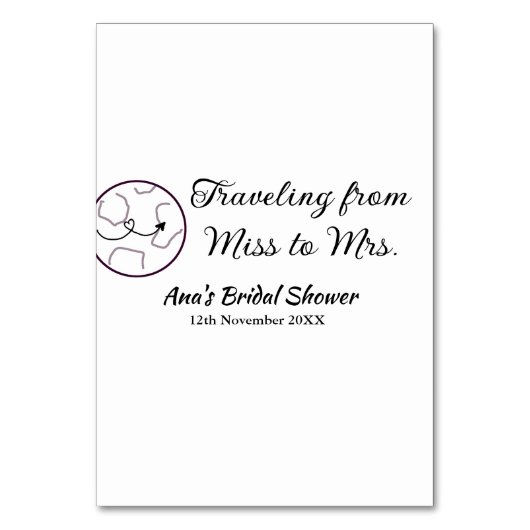 旅行ブライダルシャワー名恋しく思の追加日付Mrs. sim テーブルナンバー (正面)