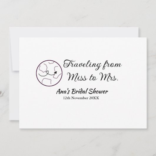 旅行ブライダルシャワー名恋しく思の追加日付Mrs. sim 招待状 (正面)