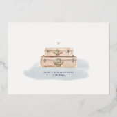 旅行ブライダルシャワー恋しく思、Mrs Navyバラ金ゴールド 箔招待状 (裏面)