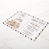 旅行ブライダルシャワー恋しく思、Mrs Navyバラ金ゴールド 箔招待状 (回転した状態)