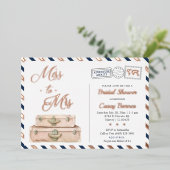 旅行ブライダルシャワー恋しく思、Mrs Navyバラ金ゴールド 箔招待状 (立ち正面)