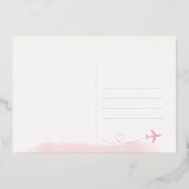 旅行ベビーガールシャワーサンキューカードピンク金ゴールド 箔招待状 (裏面)