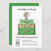 旅行ベビーシャワーの緑の招待状 招待状 (正面/裏面)