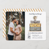 旅行ベビーシャワーイエローグレースーツケース 招待状 (正面/裏面)