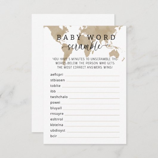 旅行ベビーシャワー単語スクランブルゲーム エンクロージャーカード (正面/裏面)
